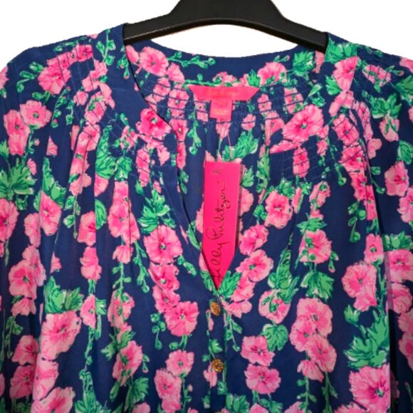 NWT Lilly Pulitzer Oyster Bay Navy Elsa Silk Top Size XL - Picture 3 of 5